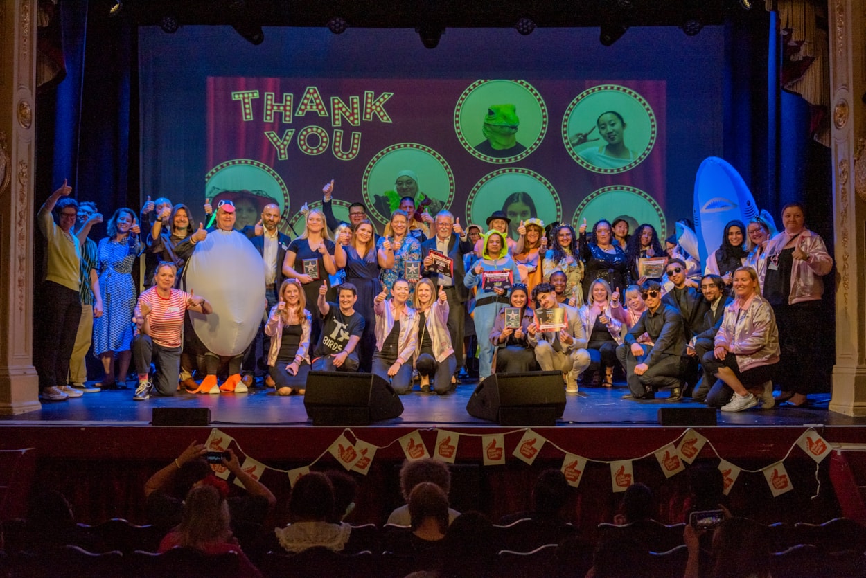 Child Friendly Leeds Awards 2024: winners and sponsors: The winners and sponsors of the Child Friendly Leeds Awards 2024, pictured on stage at the City Varieties Music Hall. Credit: Robling Photography