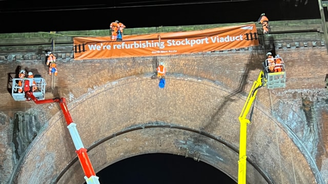 Abseiling engineers restore iconic Stockport Viaduct: Rope access engineers - Stockport viaduct