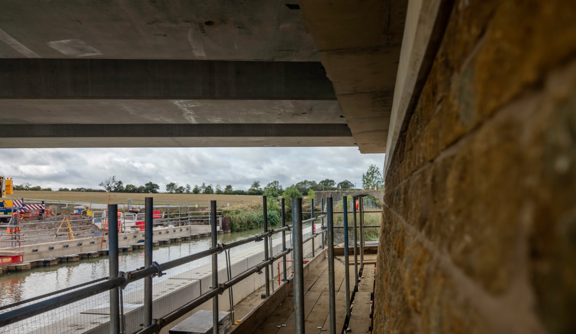 View of the canal from the south abutment of the Oxford Canal viaduct Sept 2026