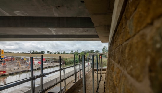 View of the canal from the south abutment of the Oxford Canal viaduct Sept 2026