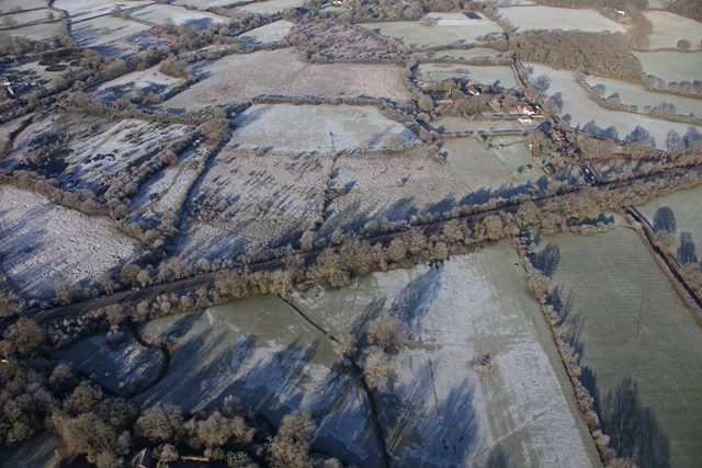 Lingfield Landslip - pic Network Rail Air ops: Aerial images of Lingfield landslip on a frosty morning. Picture Network Rail Air Ops