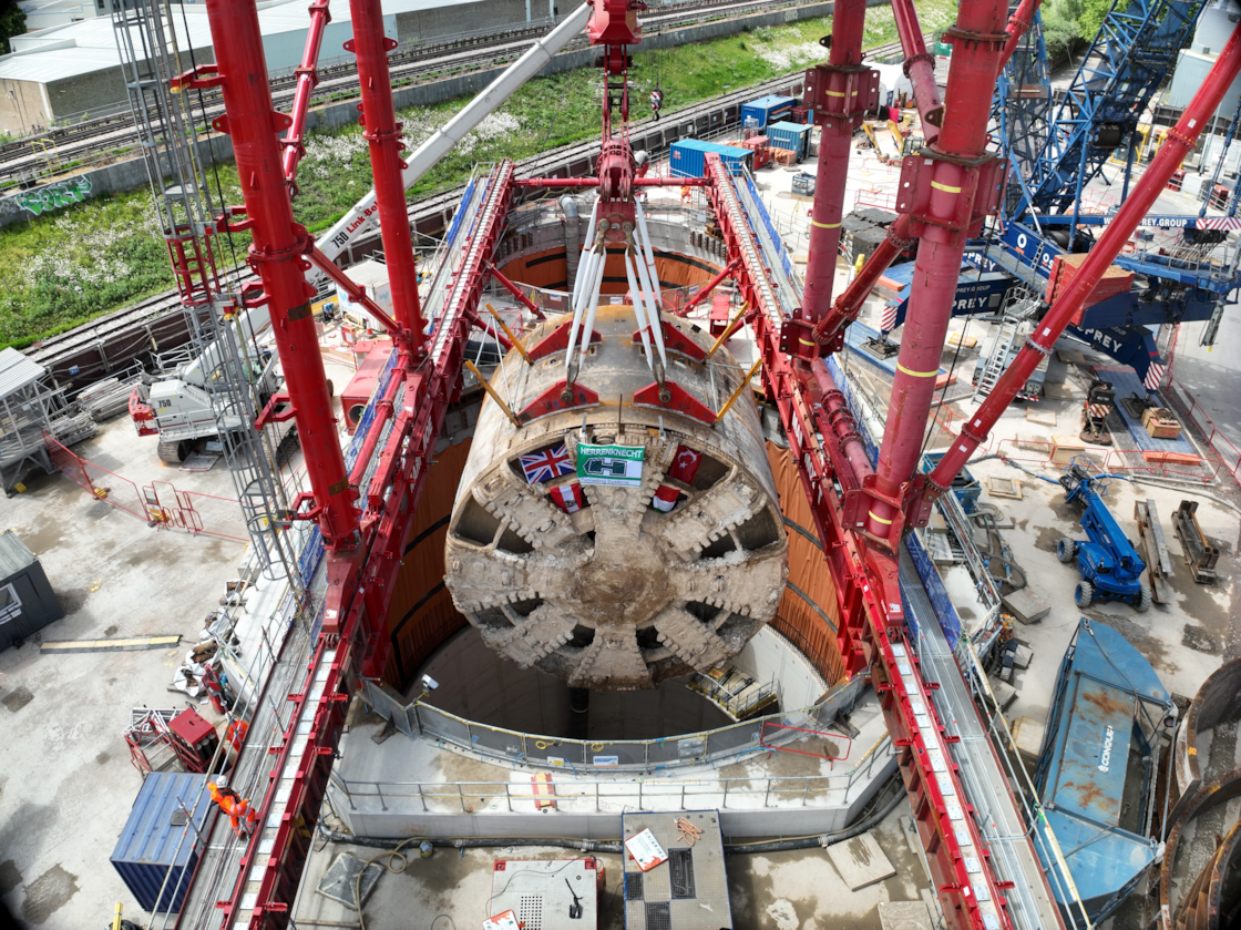 TBM Caroline lifted from Green Park Way shaft after completing journey under the capital