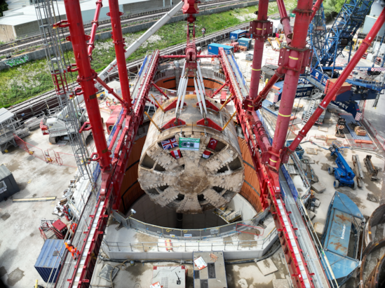 TBM Caroline lifted from Green Park Way shaft after completing journey under the capital