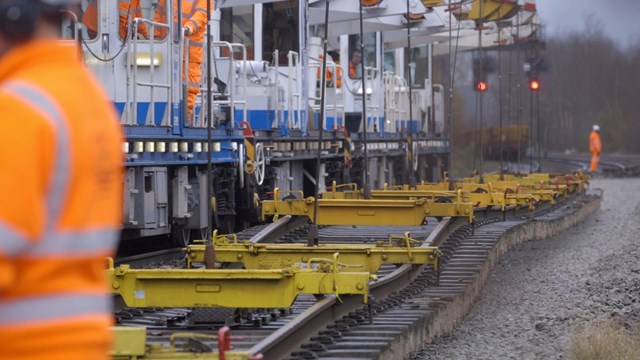 Track removal machine in action during Water Orton upgrade work February 2022