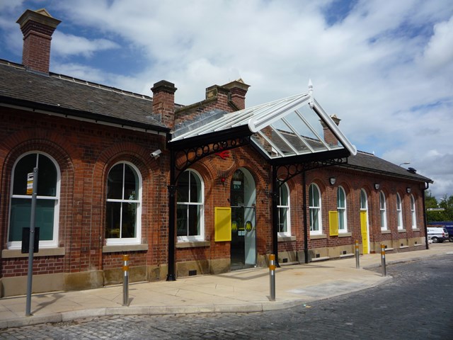 Completed exterior: Completed exterior showing the new station entrance canopy