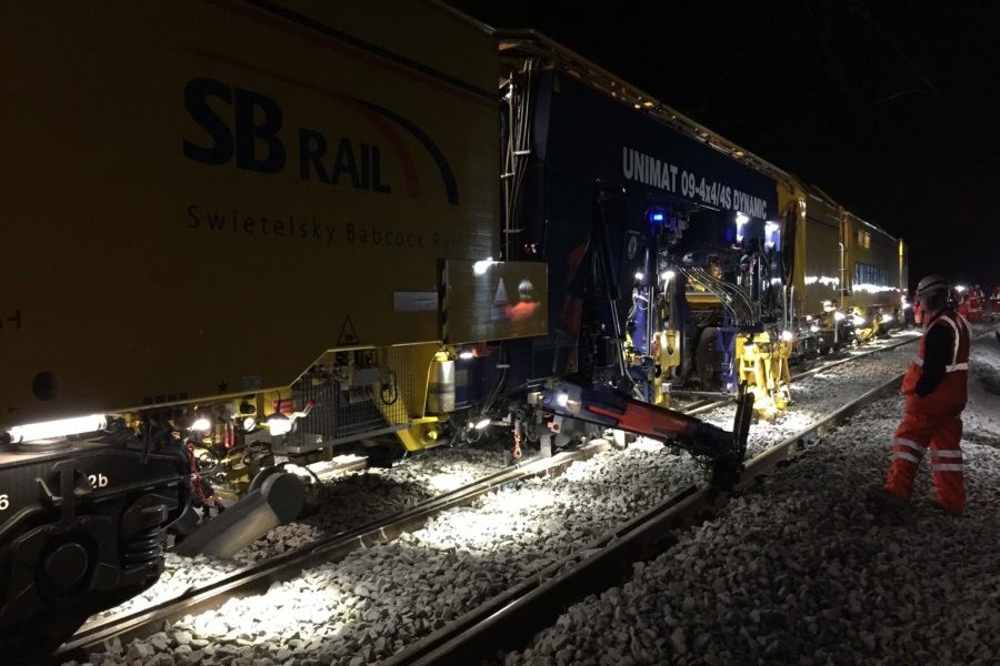 Rail services to return to schedule between King's Lynn, Cambridge and London following track repairs: Tamping machine track leveling