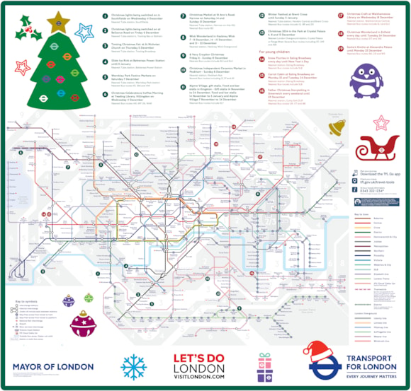 Festive cheer is in full swing across the capital as TfL’s new Christmas map showcases outer London festive attractions: TfL Graphic - Christmas Tube map 2024