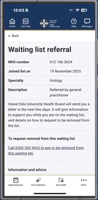 NHS Wales app waiting list referral