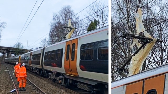 Plastic sheet on overhead lines Cross City line composite