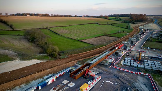Aerial image showing the Wendover Dean Viaduct deck beam looking south 11.01.24