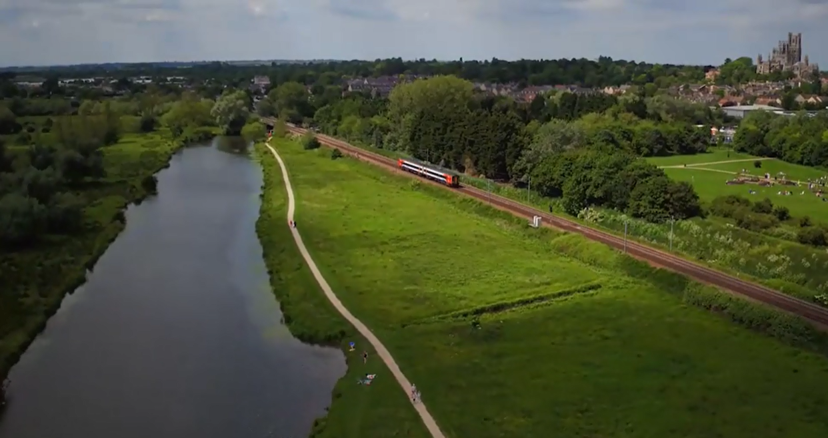 Ely rail corridor: Aerial view of Ely railway looking south.