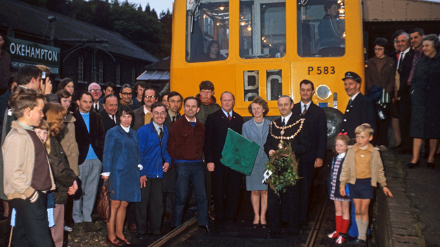 351.Okehampton last train 03-06-1972 web: Photo taken by Bernard Mills in 1972 of the last regular passenger train service leaving Okehampton station.