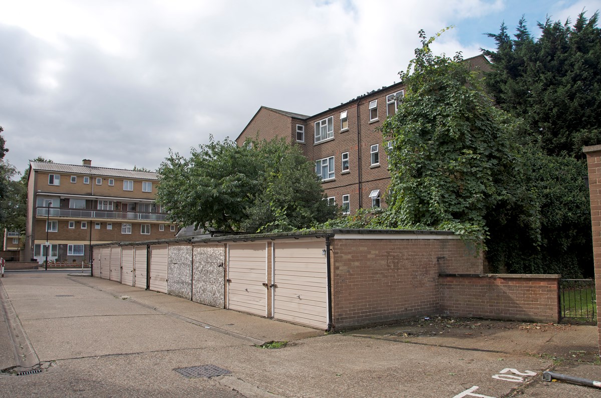 Dover Court - old garages that were demolished and replaced with new homes