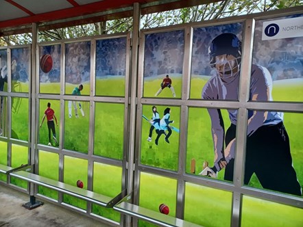 This image shows the new artwork at the waiting shelter