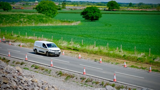 HS2 completes first stage of 50 mile temporary access road in Bucks: Van on the Temporary Access Road Calvert