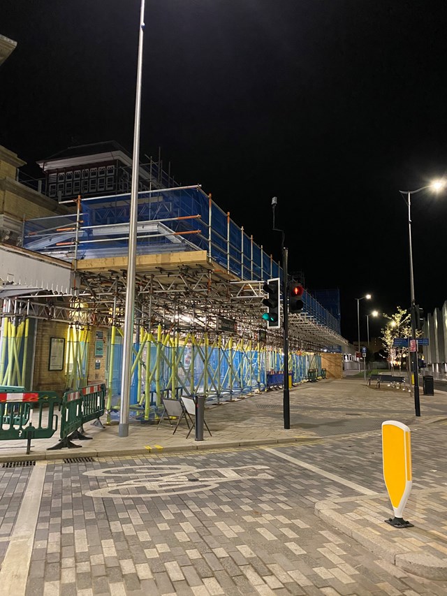 Scaffolding in place at Eastbourne station