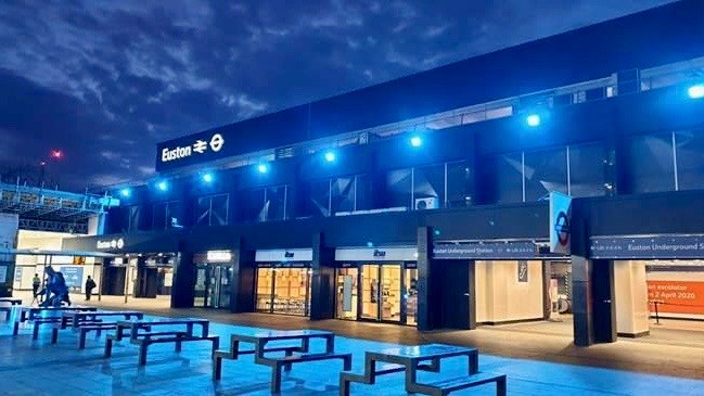 Three major North West and Central region stations turn blue to honour NHS: Euston station lit up blue for Clap for Carers (1)