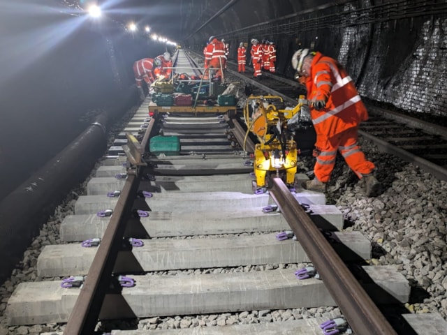 Track renewal in the Severn Tunnel, July 2024