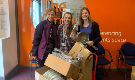 Donation to roundabout -  Debbie Atha, EMR's Customer Experience Development Manager (left) with Emily Bush, Roundabout’s Fundraising Manager and on the right is Denise Lawrenson, Roundabout’s Events Fundraiser.