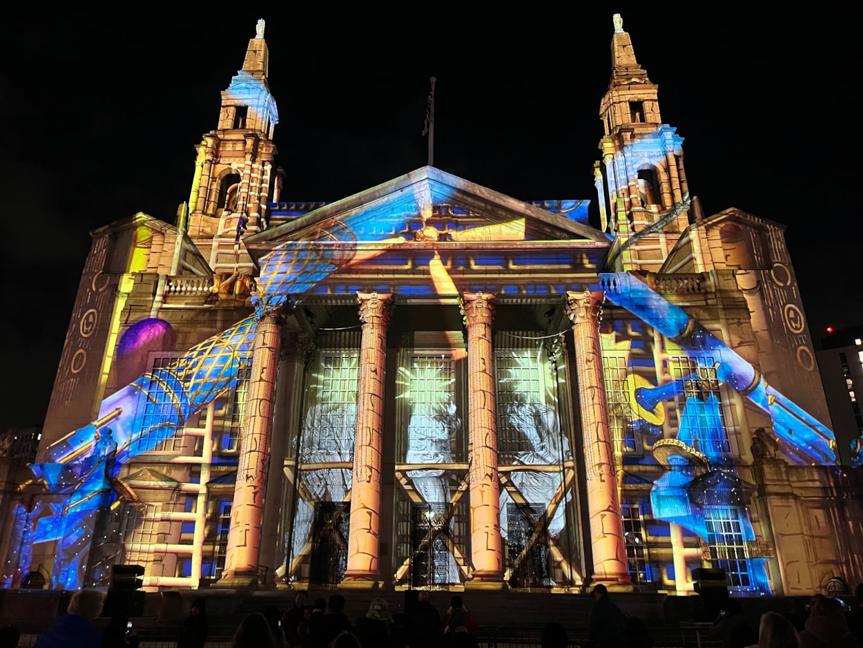 Light Night 2025: At Leeds Civic Hall a remarkable new commission by Portuguese artists Ocubo, co-produced by the British Library, was projected across the building’s façade.
Entitled, Portals: The Machine of Worlds, the piece uses fantastical imagery from books in the library’s collection, exploring universes of science, illusion and discovery.