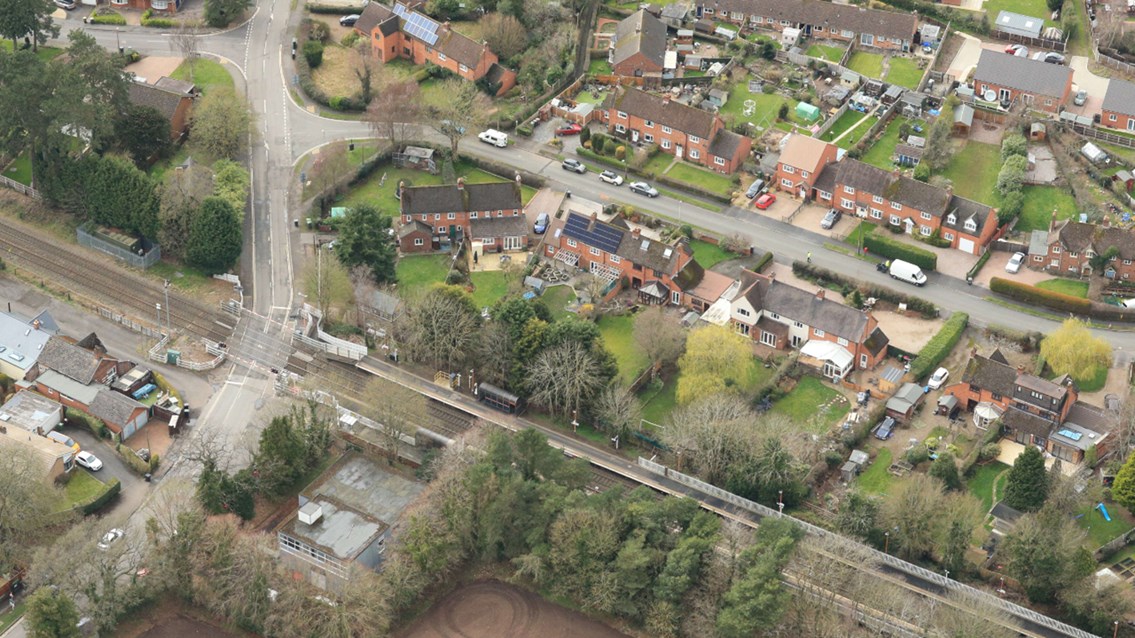 Aerial view of Blakedown station and level crossing