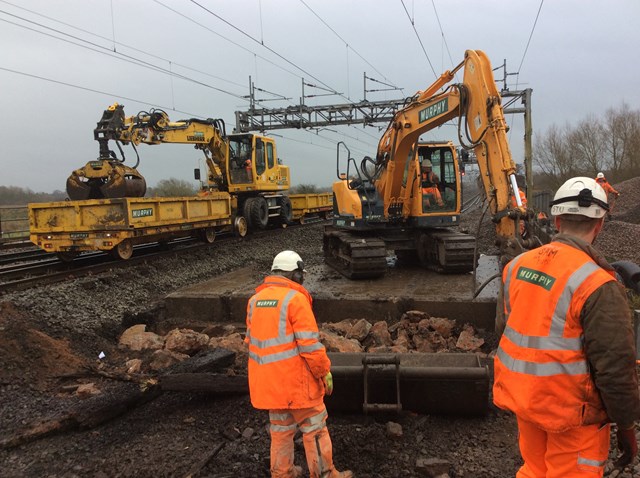 West Coast main line reopens after successful Christmas rail upgrade near Stafford: One of two bridges being replaced on the West Coast main line near Stafford over Christmas