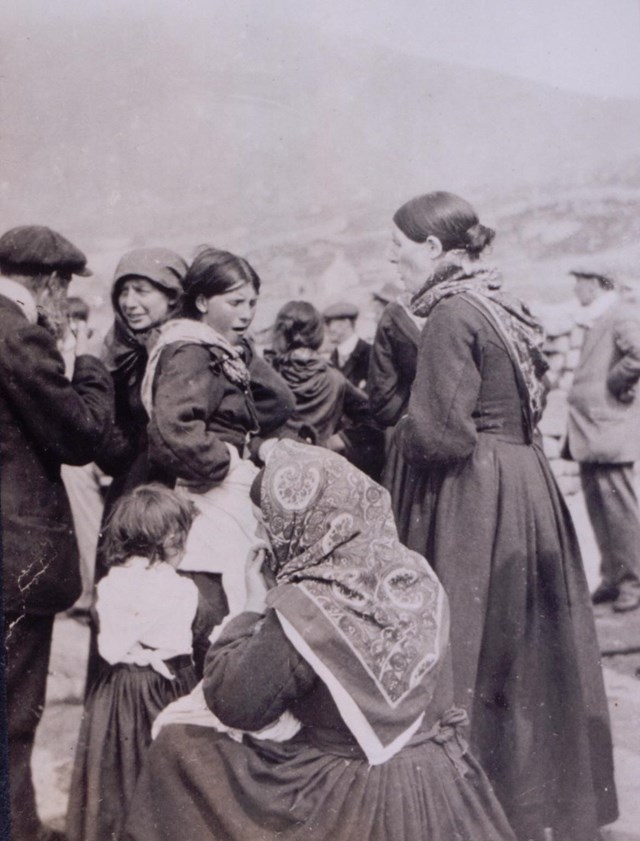 st kilda best clothes: St Kildan women, dressed in their best clothes for the benefit of visitors off the SS ‘Hebrides’, c1913
National Records of Scotland, GD1/713/1