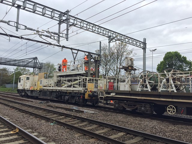 Easter rail upgrades deliver reliability boost for passengers in Norfolk, Suffolk and Essex: Easter taking down the old wire and prep work