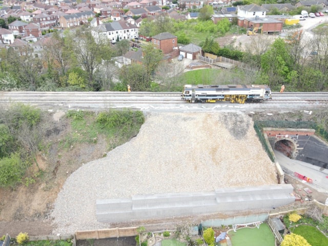 Work progressing on a landslip site between Knottingley and Pontefract Monkhill