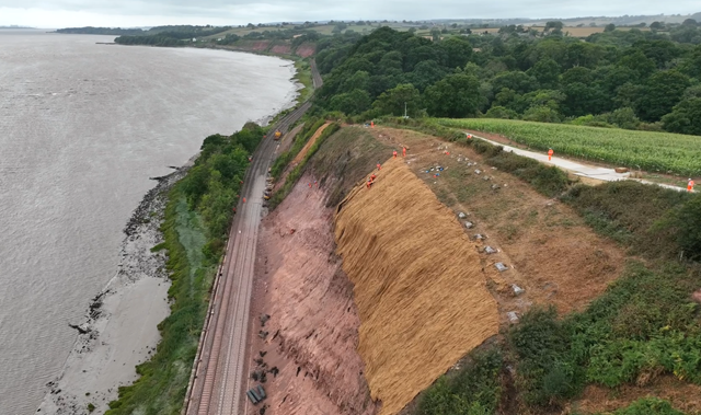 Passengers reminded to check before they travel between Monmouthshire and Gloucestershire as three-week major resilience scheme continues from Monday: rope access teams install matting - severn estuary Aug2022