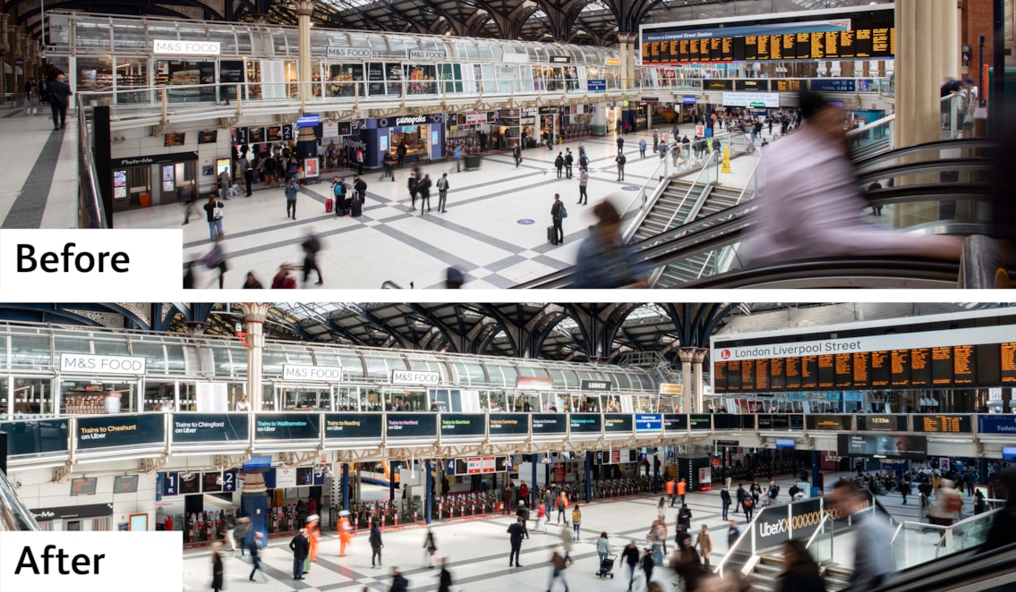 Before and after - new ticket gates where retail units used to be - credit Spence