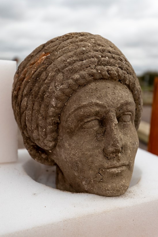 Female head of Roman statue - Artefacts from St Mary's Archaeological dig - Stoke Mandeville, Buckinghamshire-10: Female head of Roman statue discovered during a HS2 archaeological dig at the site of old St Mary’s church in Stoke Mandeville, Buckinghamshire. The artefacts were found underneath the footprint of a Medieval church that was being excavated. 

Tags: Roman, Archaeology, Stoke Mandeville, Buckinghamshire