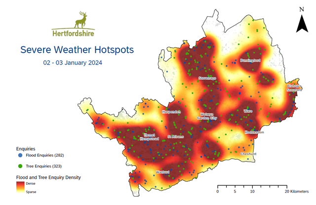 Heatmap of calls for Storm Henk