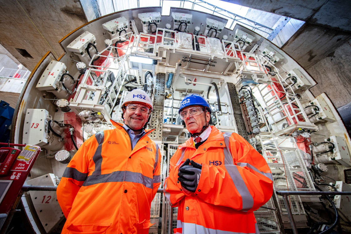 Rail Minister and HS2 CEO at Old Oak Common station box to see the two TBMs preparing to build HS2 to Euston: L - Mark Wild, HS2 CEO, R- Lord Peter Hendy of Richmond Hill, Minister for Rail.

Monday 2nd December 2024
Old Oak Common station box