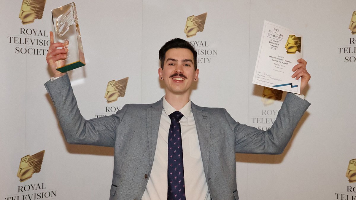 BA Wildlife Media graduate and current MA Creative Practice student Peter Howarth with his student Saving the Planet category award at the Royal Television Society North and the Borders regional awards on 24 February 2024 - at Gateshead
CREDIT: Royal Television Society North East and the Borders