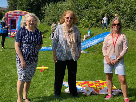 Summer of Fun event: L - R Councillor Tina Leyshon, Deputy Minster for Social Services Julie Morgan, Jane O'Toole Chief Executive  Clybiau Plant Cymru.