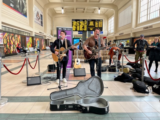 The Dunwells headlining the launch of Busk in Stations at Leeds, Network Rail (2)