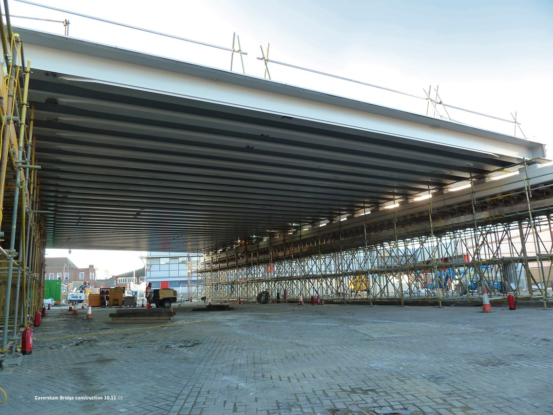 Caversham Road bridge under construction: The 1,000-tonne bridge deck which will be painstakingly lifted into place over Christmas/New Year 2010/11 has been constructed in its entirety on the former Royal Mail depot site which is currently home to Network Rail's Reading project team.