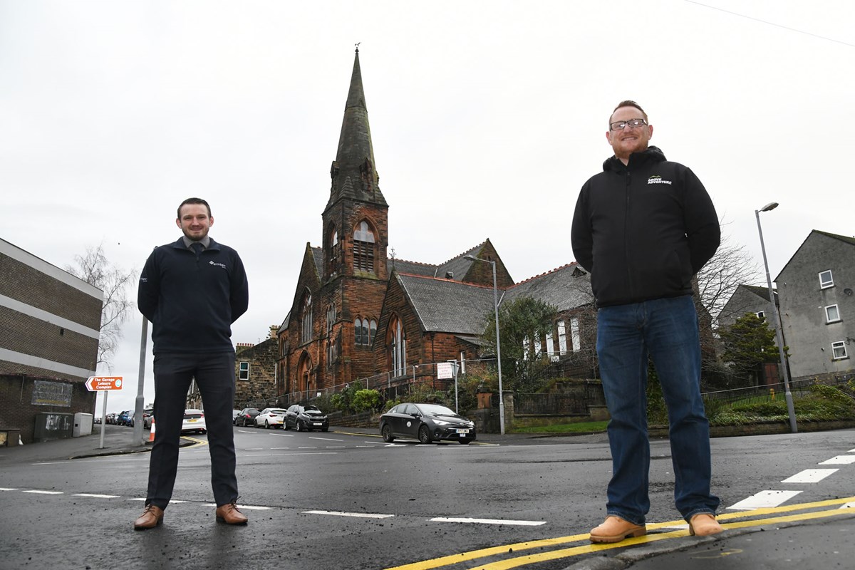 Emtec and Above Adventure  outside former Grange Church as conversion work starts