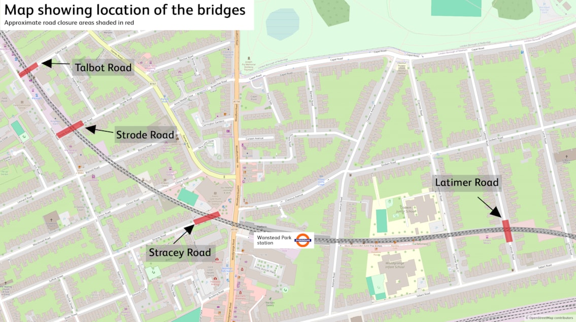 Map showing location of the bridges