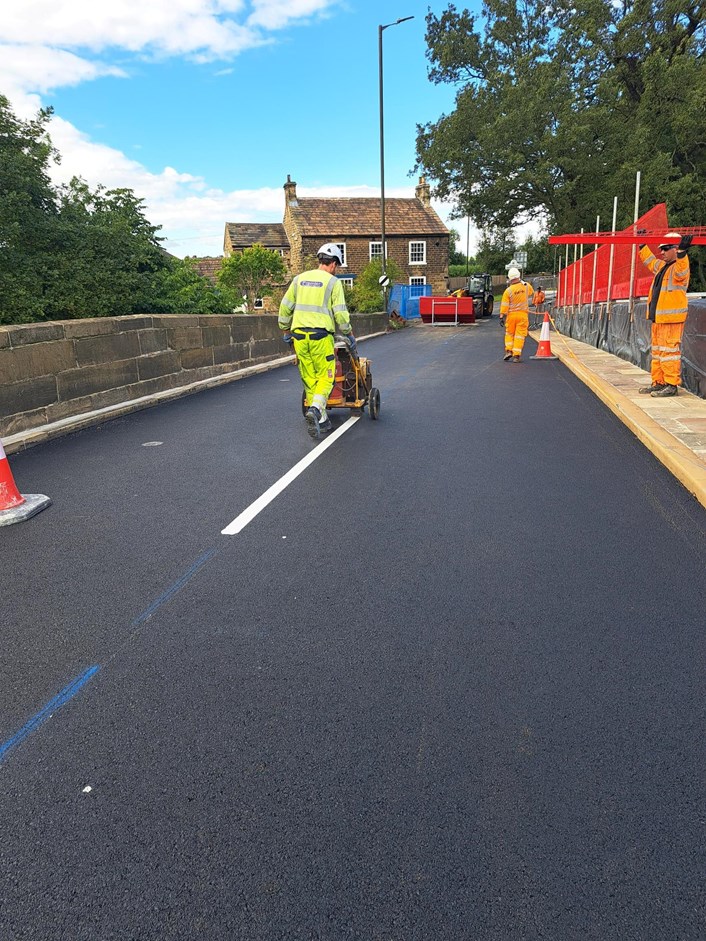 Harewood Bridge successfully re-opens ahead of schedule after essential maintenance works: Harewood Bridge final white lining