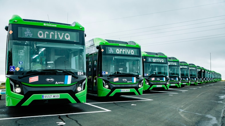 Arriva introduces new zero-emission bus fleet to Madrid: Arriva's zero-emission buses at the Móstoles depot