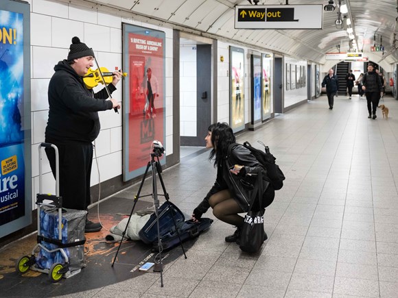 Hundreds of musicians showcase their talents as they vie to become a busker in TfL’s stations in first TfL busking auditions since the pandemic: TfL Image - Busker Dmitri van Zwanenberg - credit Eleanor Bentall & TfL