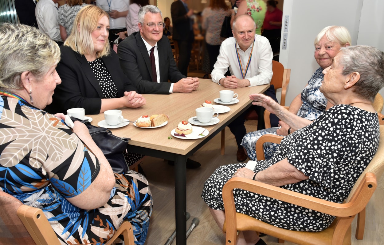 Gascoigne 1: Councillor Jess Lennox, Councillor James Lewis and Tom Riordan with other attendees at the Gascoigne House opening event.