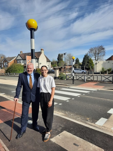 Cllr Damian Corfield with Zoe Norton at the new South Road zebra crossing