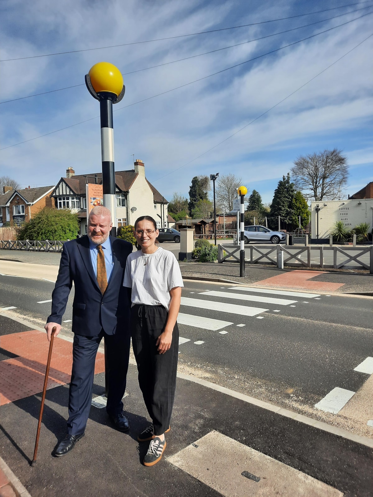 Cllr Damian Corfield with Zoe Norton at the new South Road zebra crossing