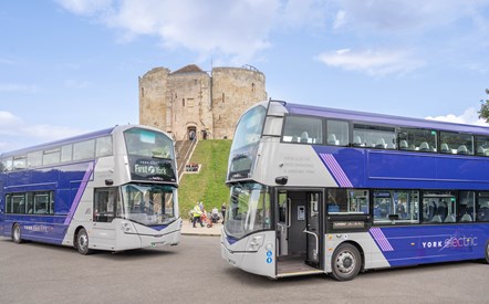 York Electric buses at Clifford's Tower