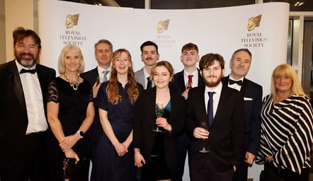 Group of University of Cumbria staff and students at the black-tie Royal Television Society North East and the Borders awards 2024