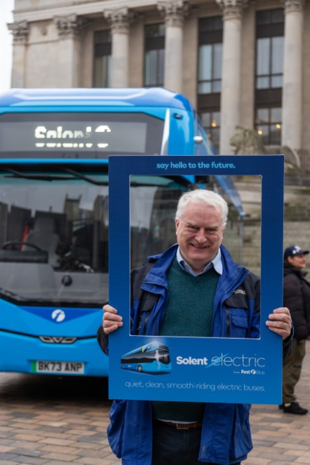 Cllr Vernon Jackson in Portsmouth Guildhall with the new electric bus