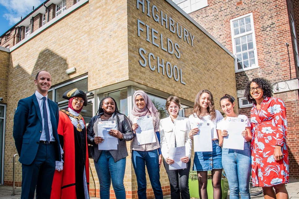 A-level results day at Highbury Fields School with (L-R) Tim Fox ...